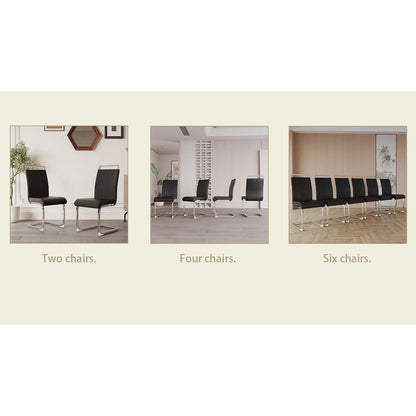 Modern Dining Chairs,PU Faux Leather High Back Upholstered Side Chair with C-shaped Tube plating Metal Legs for Dining Room Kitchen Vanity Patio Club Guest Office Chair (Set of 4) (Black+PU Leather)