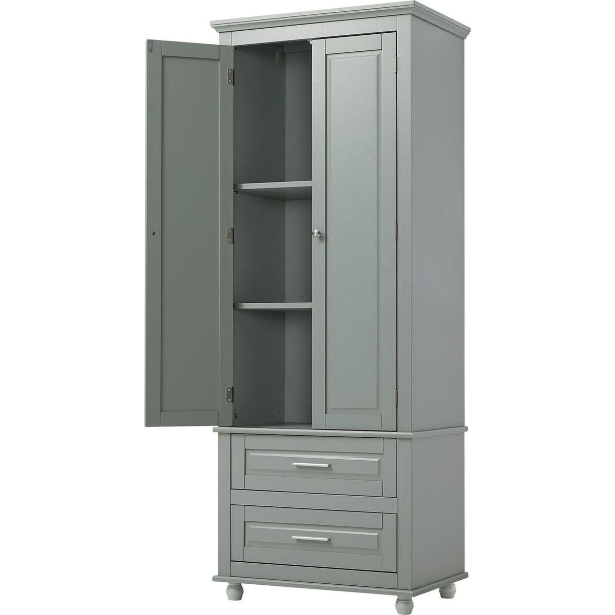 Tall Storage Cabinet with Two Drawers for Bathroom/Office, Grey