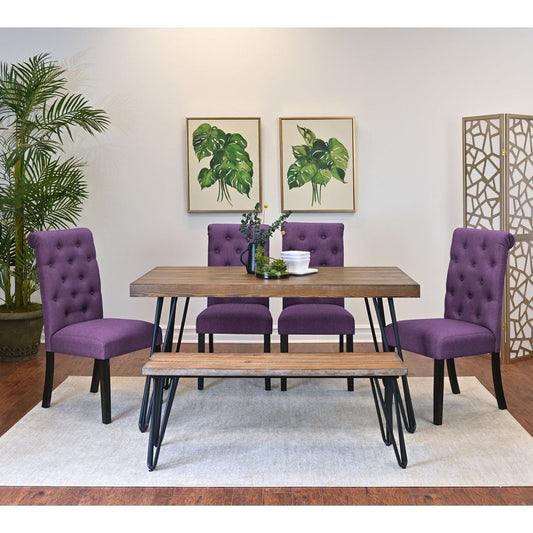 Ashford 6-Piece Dining Set, Hairpin Dining Table with 4 Chairs and Bench, 4 Color Options - Streamdale Furniture