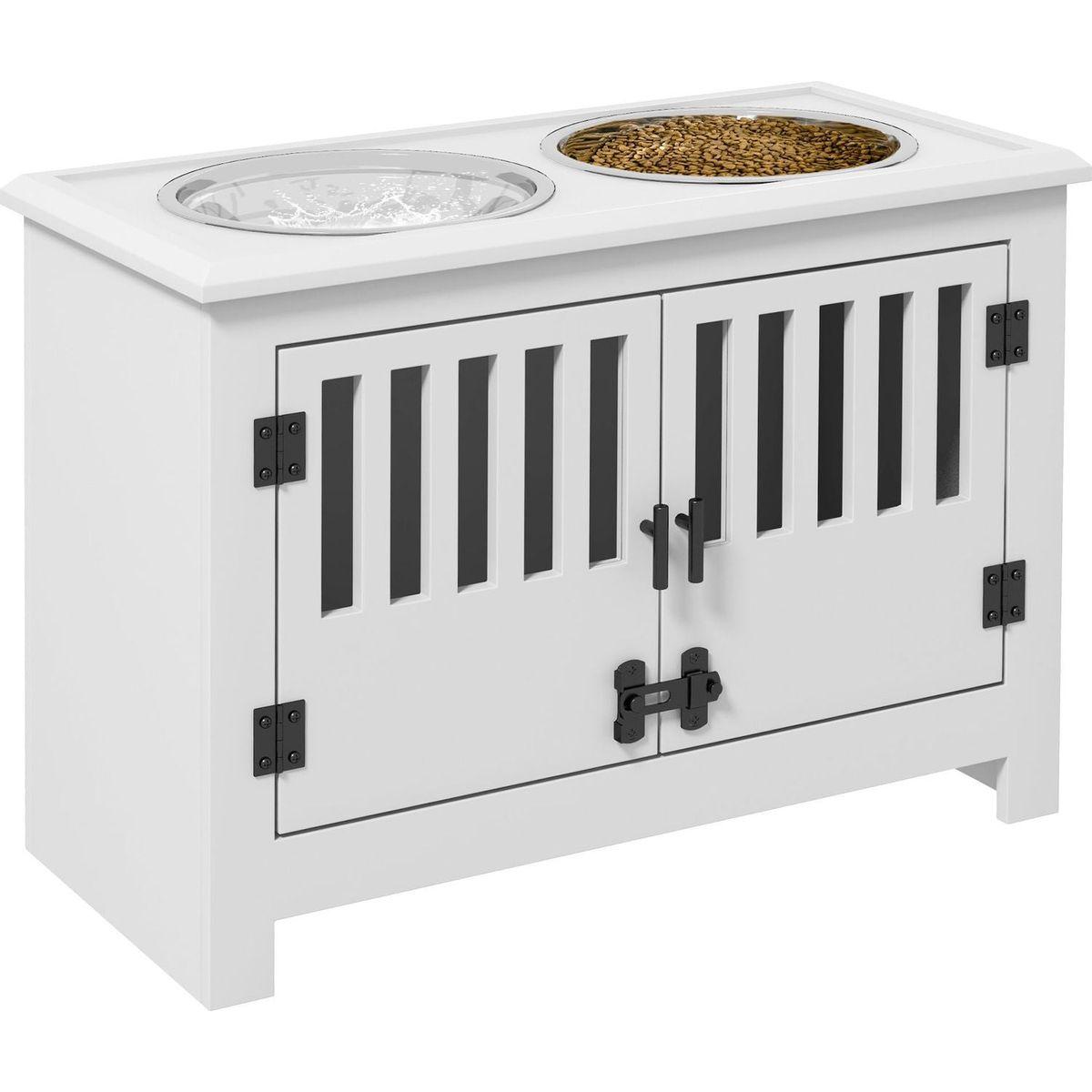 Large Elevated Dog Bowls with Storage Cabinet Containing Large 37L Capacity, Raised Dog Bowl Stand Pet Food Bowl Dog Feeding Station, White - Streamdale Furniture