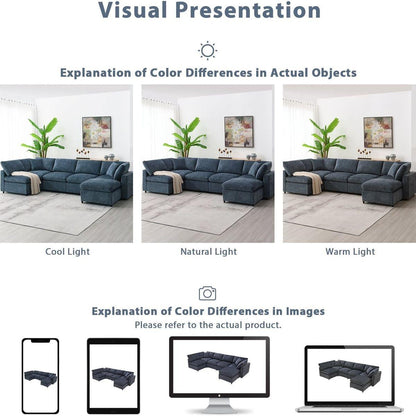 130x65" Modern Modular Cloud Sofa Bed, 6 Seat Chenille Sectional Couch Set with Ottoman,Free Combination,Convertible U Shaped Sleeper Sofa for Living Room, Apartment, 3 Colors