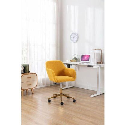 Modern Teddy Fabric Material Adjustable Height 360 Revolving Home Office Chair With Gold Metal Legs And Universal Wheel For Indoor,Yellow