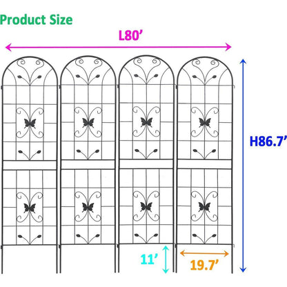 4 Pack Metal Garden Trellis 86.7" x 19.7" Rustproof Trellis for Climbing Plants Outdoor Flower Support Black
