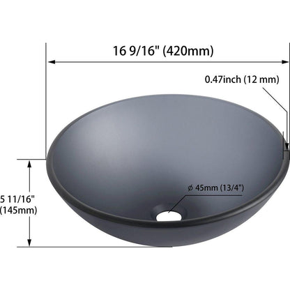 Tempered Glass Matte Bathroom Vessel Sink, Round Bathroom Basin (Tempered Glass Matt Gray)