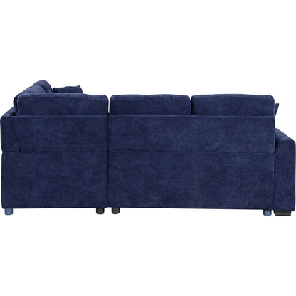 82.6" L-shape Sofa Bed Pull-out Sleeper Sofa with Wheels, USB Ports, Power Sockets for Living Room, Navy Blue