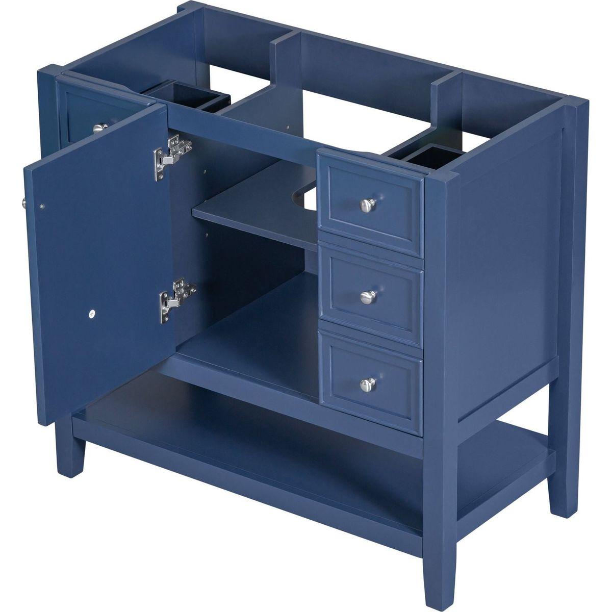 36" Bathroom Vanity without Sink, Cabinet Base Only, One Cabinet and three Drawers, Blue