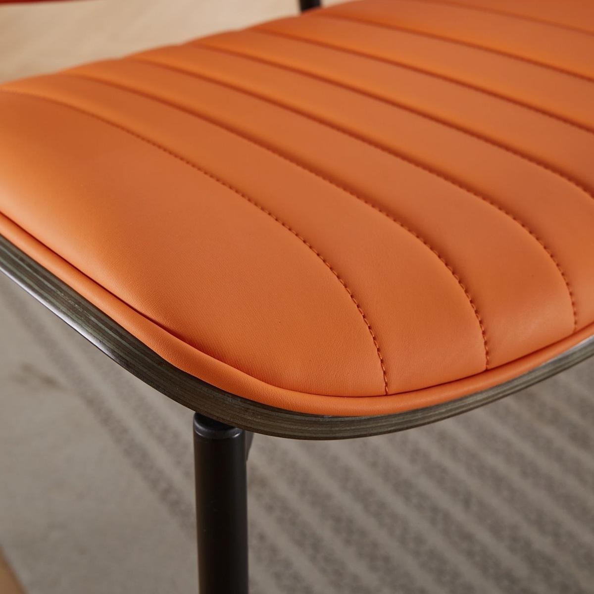 Dining Chairs Set of 2 Mid Century Modern Retro Faux Leather Chair with Walnut Bentwood Back Upholstered Seat Metal Legs Adjustable Foot for Kitchen Dining Room Chairs(Orange PU)