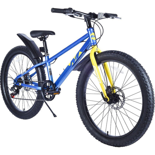 24 Inch Bicycles , Fat Tire Mountain Bike for Boys and Girls Age 10 + Years ,Dual-Disc Brake,Shimano 7-Speed ,Kids Beach and Snow Bicycle