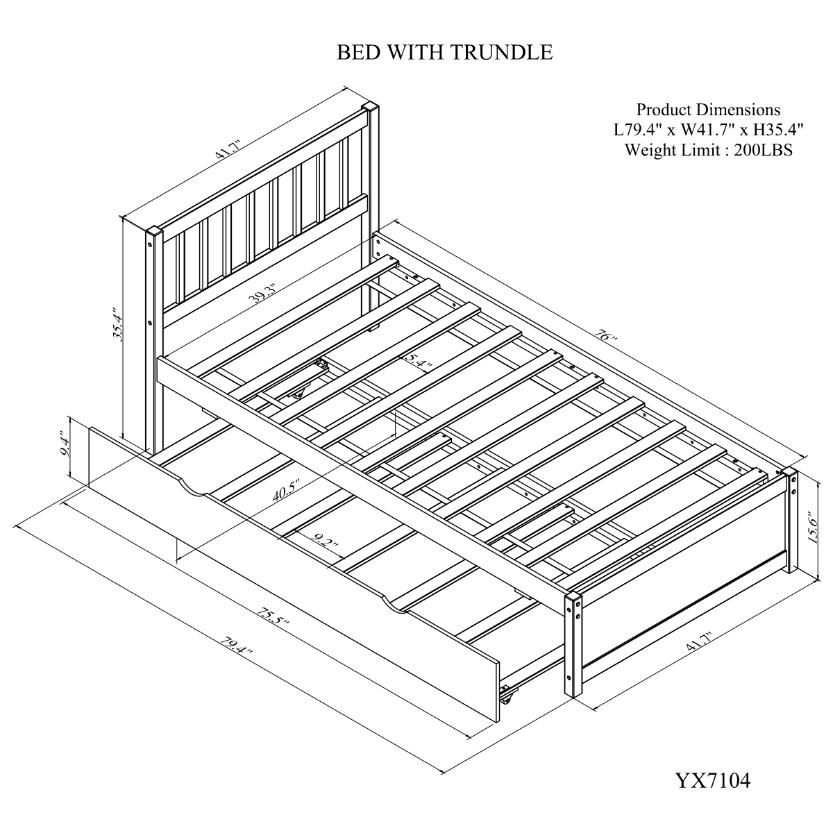 Modern Design Wooden Twin Size Platform Bed Frame with Trundle for Grey Color