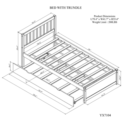 Modern Design Wooden Twin Size Platform Bed Frame with Trundle for Grey Color