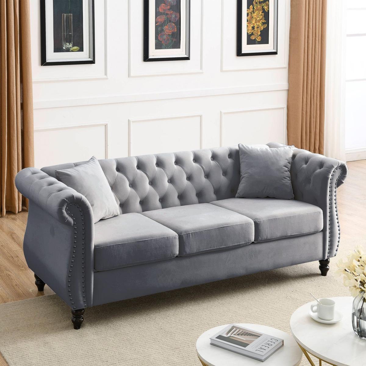 3-seater + 3-seater Combination sofa.Grey Velvet