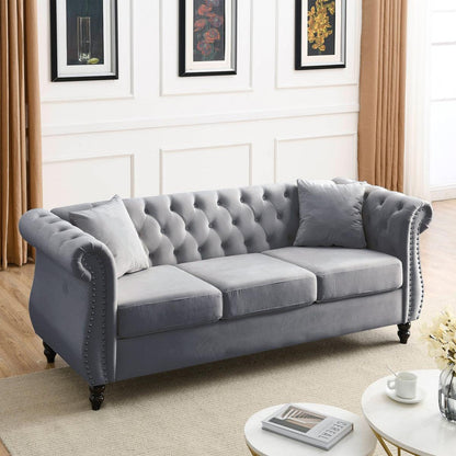 3-seater + 3-seater Combination sofa.Grey Velvet