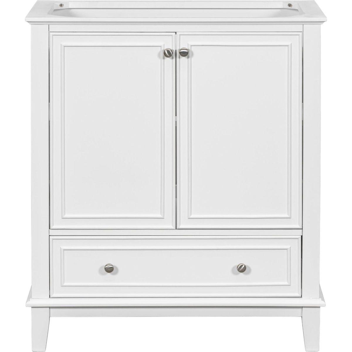 30" Bathroom Vanity without Sink, Base Only, Multi-functional Bathroom Cabinet with Doors and Drawer, Solid Frame and MDF Board, White