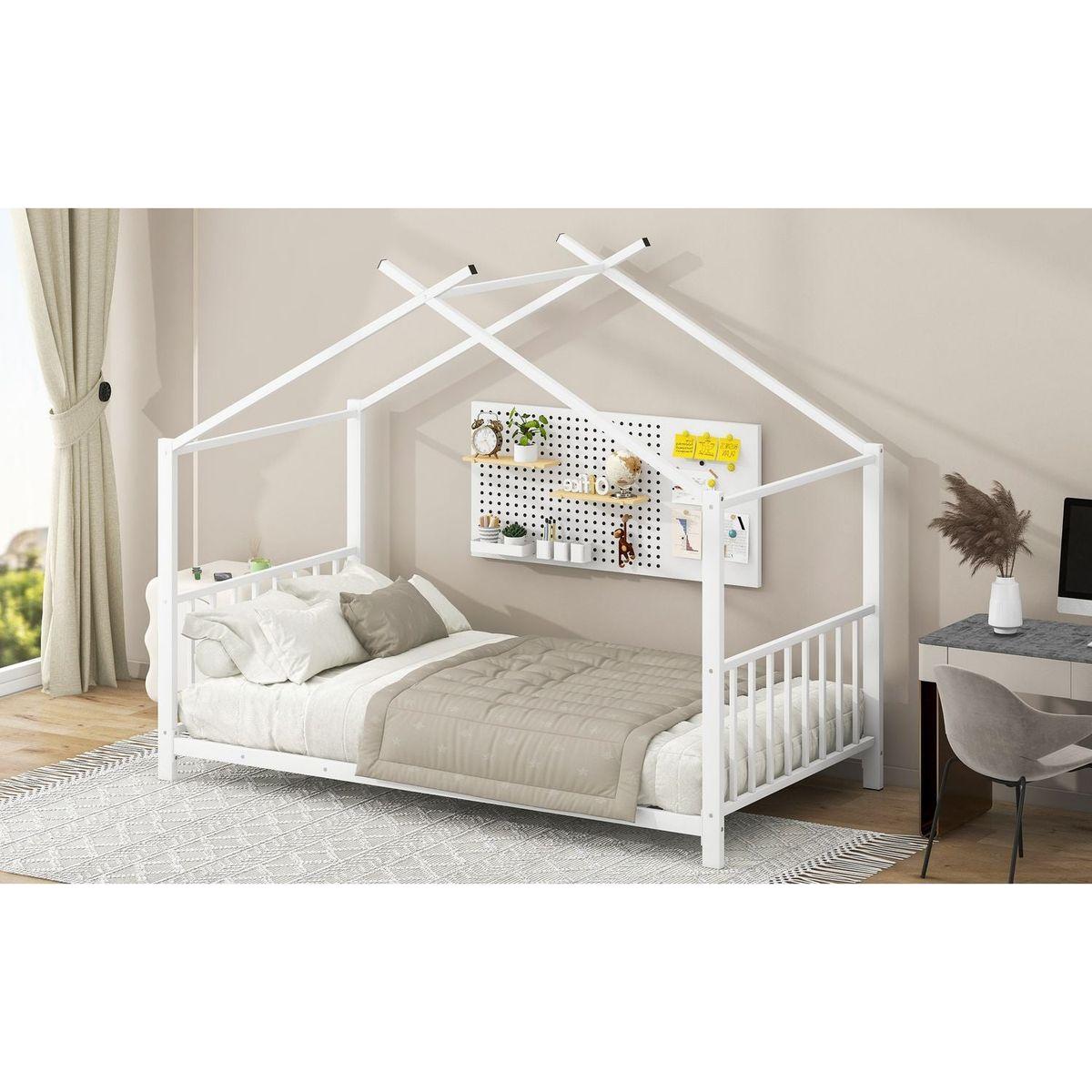 Twin Size Metal House Platform Bed, White