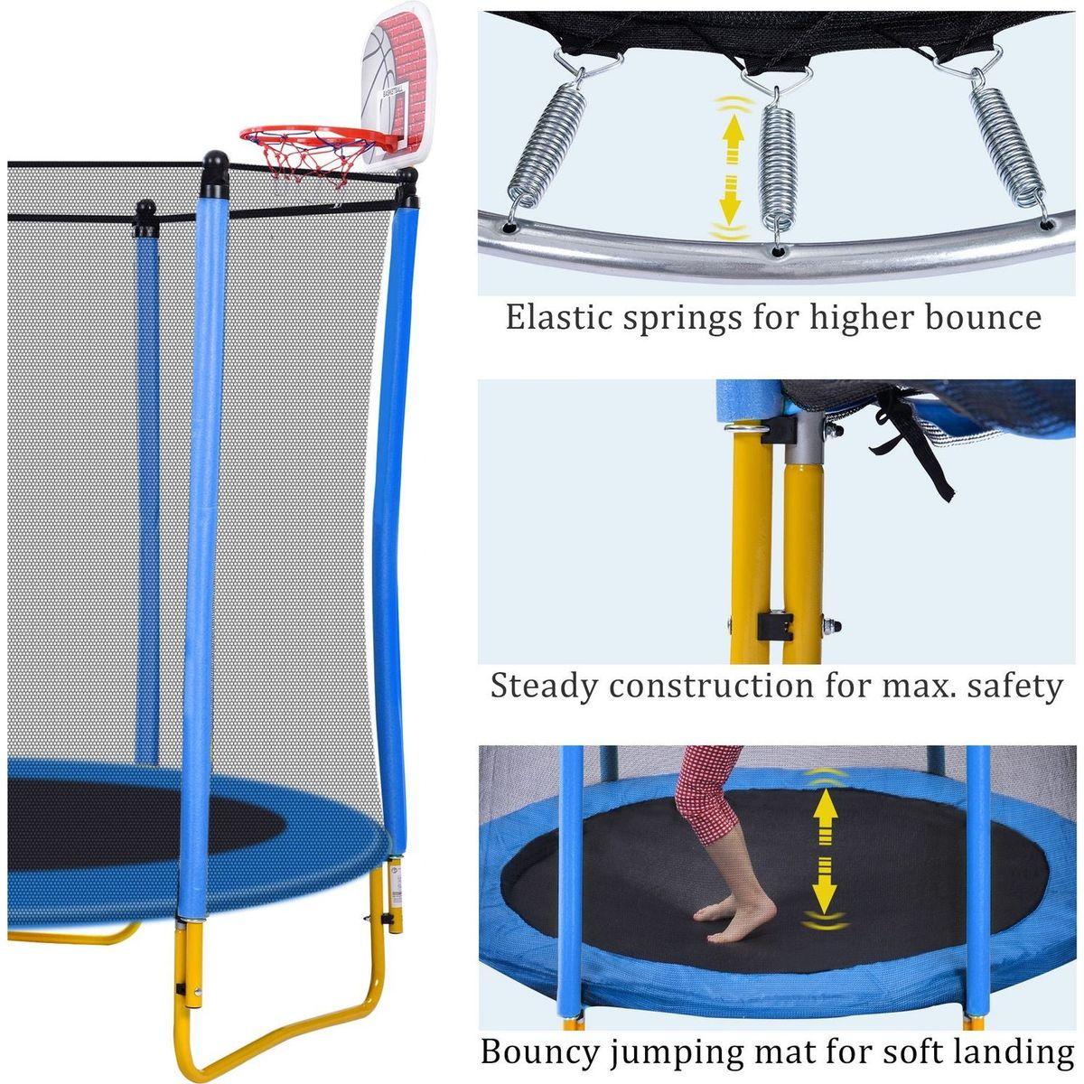 5.5FT Trampoline for Kids - 65" Outdoor & Indoor Mini Toddler Trampoline with Enclosure, Basketball Hoop and Ball Included