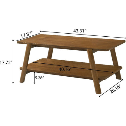 Metz Mid-Century Modern Wood Shelf Coffee Table, Walnut Finish