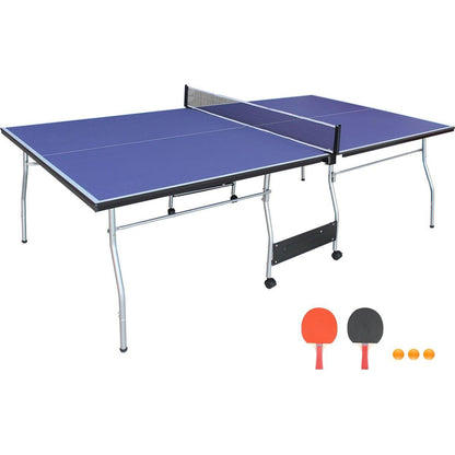 8ft Mid-Size Table Tennis Table Foldable & Portable Ping Pong Table Set for Indoor & Outdoor Games with Net, 2 Table Tennis Paddles and 3 Balls