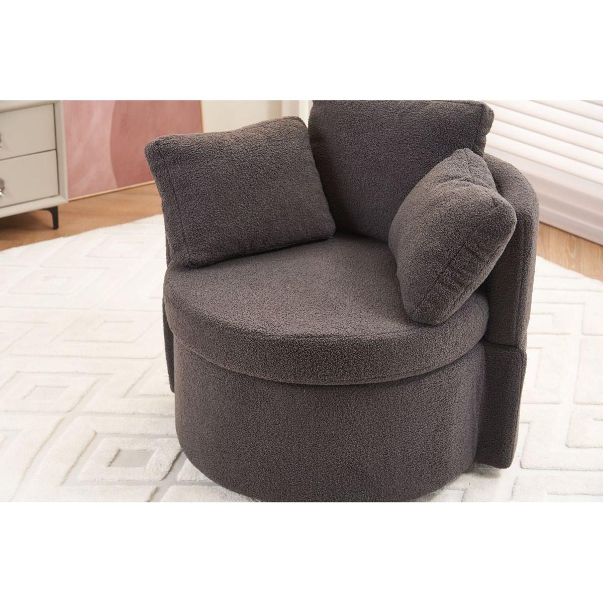 Teddy Fabric Swivel And Storage Chair With Back Cushion For Living Room,Dark Gray