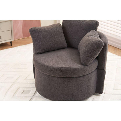 Teddy Fabric Swivel And Storage Chair With Back Cushion For Living Room,Dark Gray