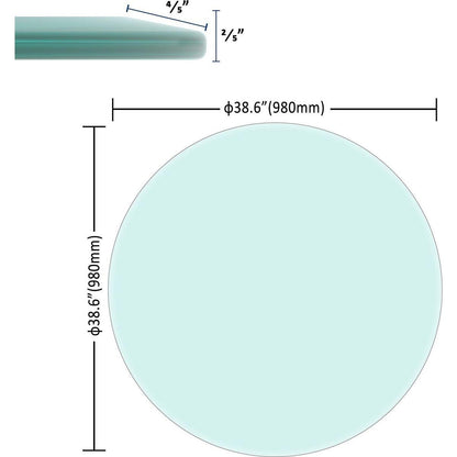 38.6" Inch Round Tempered Glass Table Top Clear Glass 2/5" Inch Thick Beveled Polished Edge
