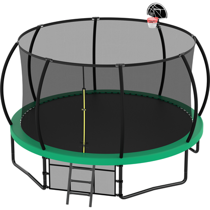 14FT Trampoline with Enclosure - Recreational Trampolines with Ladder and AntiRust Coating, ASTM Approval Outdoor Trampoline for Kids