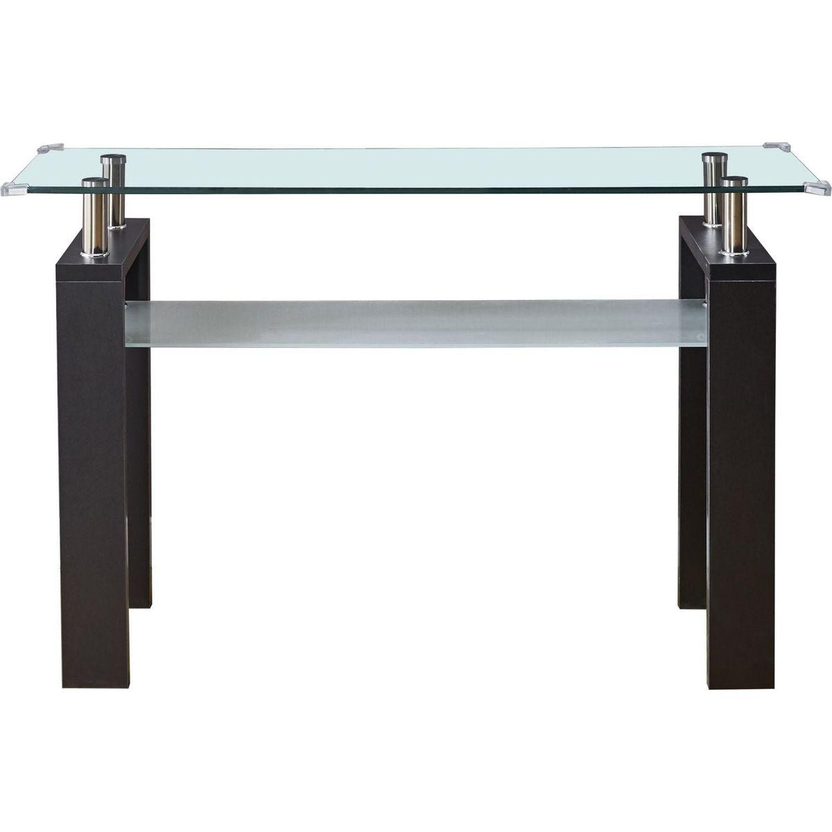 Black MDF Console Table, Tempered Glass Top, Modern Foyer Area Table