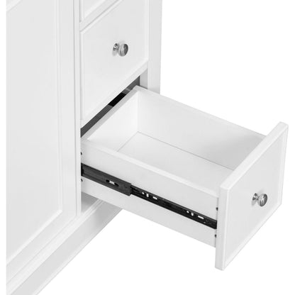 Contemporary White Bathroom Vanity Cabinet - 36x18x34 inches, 4 Drawers & 1 Cabinet Door, Multipurpose Storage, Resin Integrated Sink, Adjustable Shelves, Solid Wood Frame with MDF