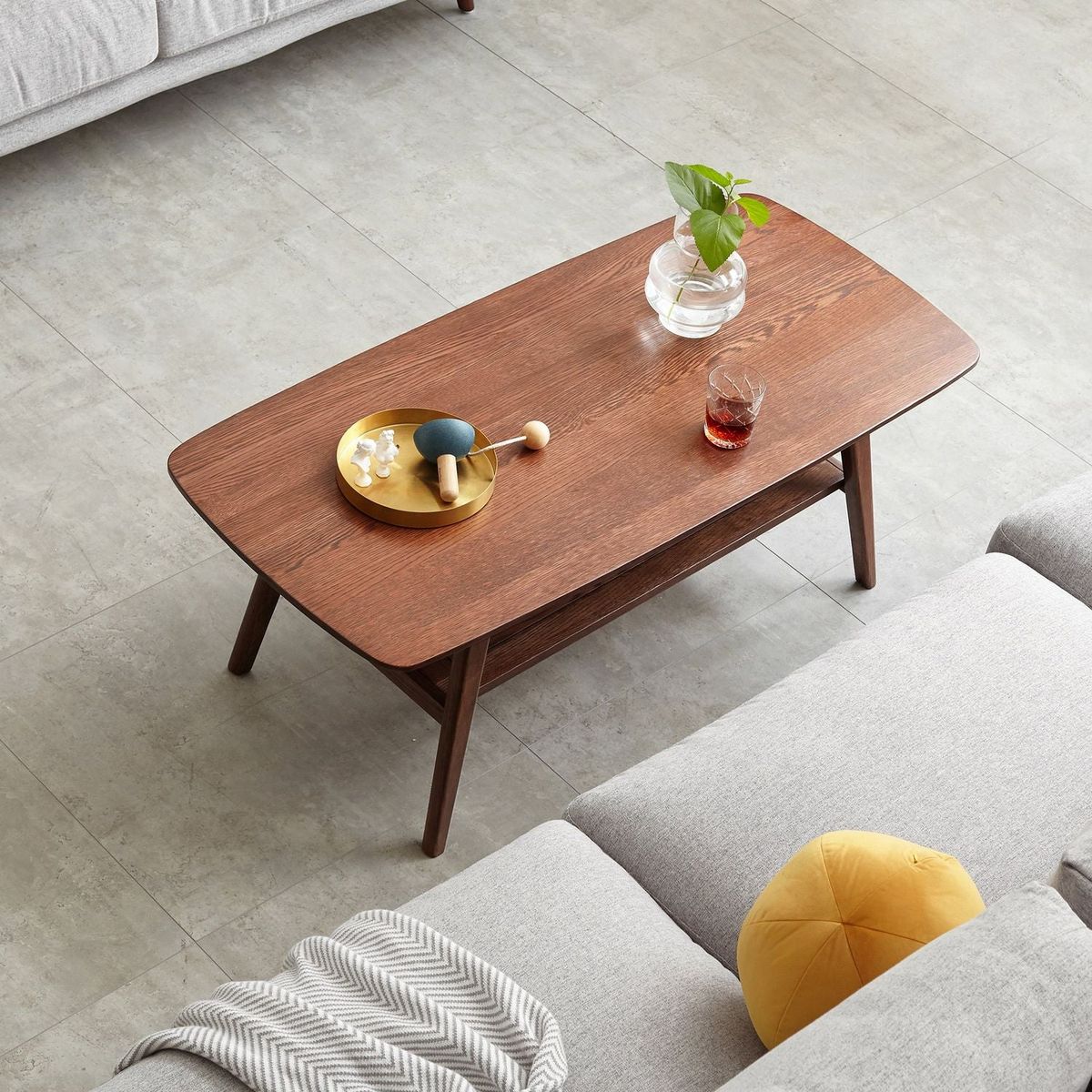 Center Table Low Table 100% Solid Oak Wood Top Plate Desk Coffee Table Width 120 x Depth 56 x Height 44 cm Study Desk Work From Home Easy To Assemble Walnut Color Wood With Storage Shelf