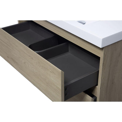 36" Floating Bathroom Vanity with Sink, Modern Wall-Mounted Bathroom Storage Vanity Cabinet with Resin Top Basin and Soft Close Drawers, Natural Oak