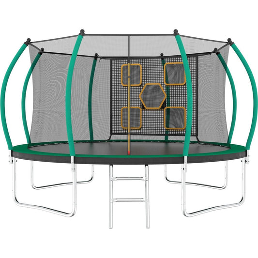 14FT Trampoline with Enclosure - Recreational Trampolines with Ladder, ASTM Approval Outdoor Trampoline for Kids