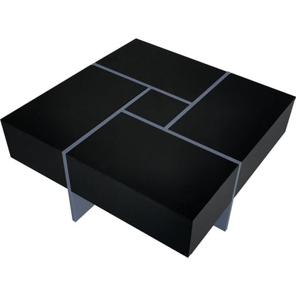 Unique Design Coffee Table with 4 Hidden Storage Compartments, Square Cocktail Table with Extendable Sliding Tabletop, UV High-gloss Design Center Table for Living Room, 31.5"x 31.5"
