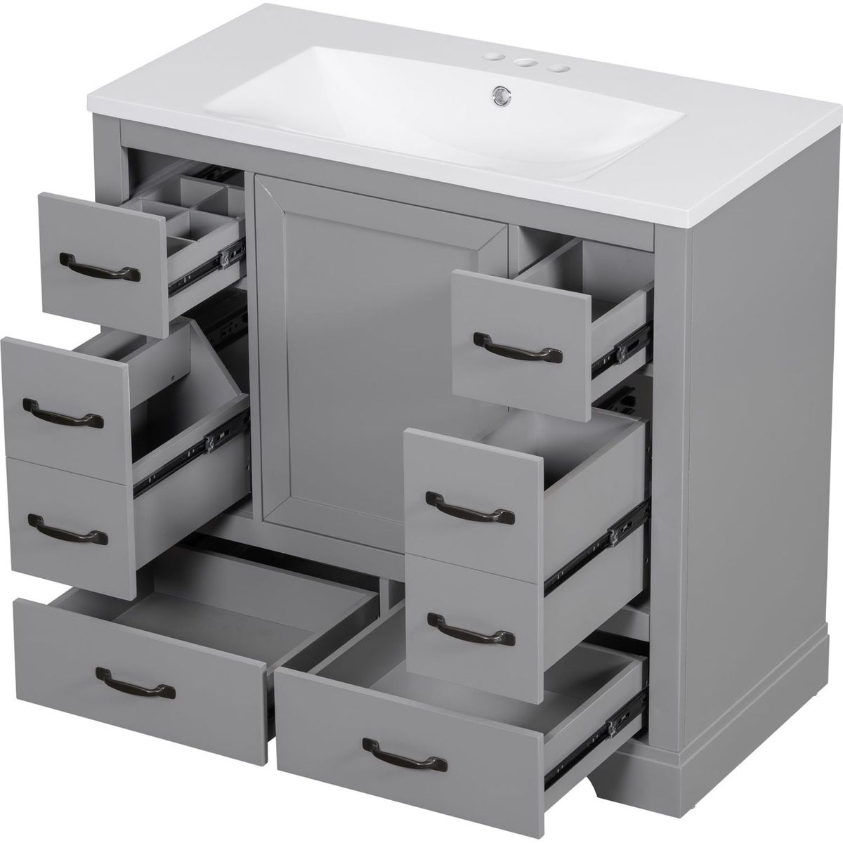 36" Bathroom Vanity with Sink Combo, Six Drawers, Multi-Functional Drawer Divider, Adjustable Shelf, Grey