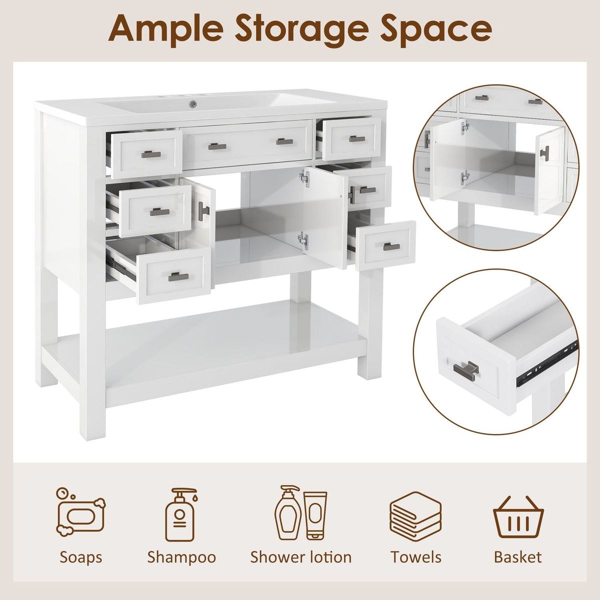 36" Bathroom Vanity with Top Sink, Modern Bathroom Storage Cabinet with 2 Soft Closing Doors and 6 Drawers, Single Sink Bathroom Vanity