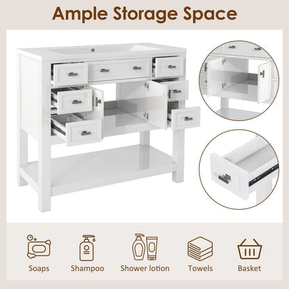 36" Bathroom Vanity with Top Sink, Modern Bathroom Storage Cabinet with 2 Soft Closing Doors and 6 Drawers, Single Sink Bathroom Vanity