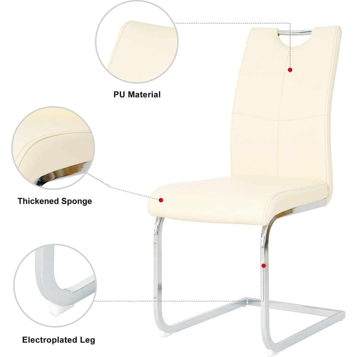 Modern PU dining chair living room chair upholstered chair, electroplated metal legs design, kitchen, living room, bedroom, dining room side chair (Set of 2)