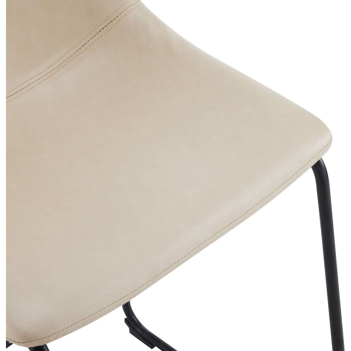 (Set of 2) Vintage Style 24-Inch Armless Industrial Faux Leather Counter Stool with Metal Legs and Footrest for Kitchen Island, Cafe, Pub, Bar Counter, Cream and Black