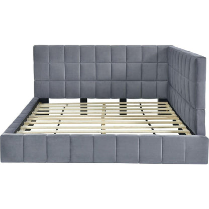 Full Size Upholstered Daybed/Sofa Bed Frame-Gray, Velvet