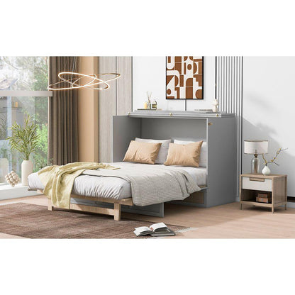 Full Size Murphy Bed with Large Drawers,Gray