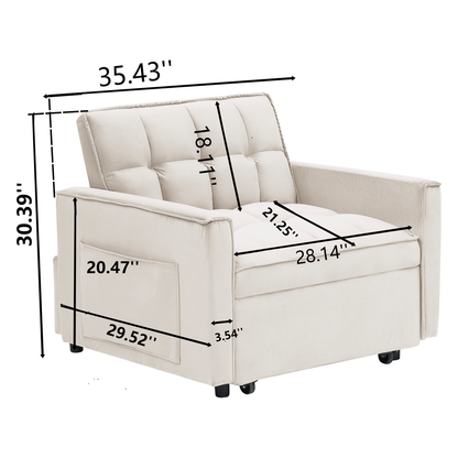 Sofa bed chair 3 in 1 convertible, recliner, single recliner, suitable for small Spaces with adjustable back black creamy white