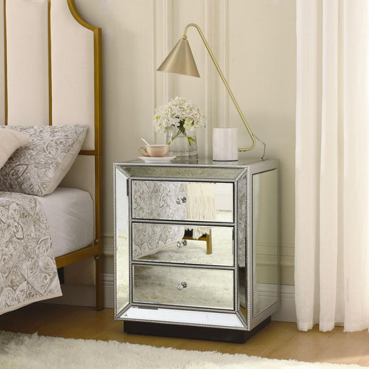 W 22"X D 16 ' X 26.8" Flash silver mirror three drawer cabinet