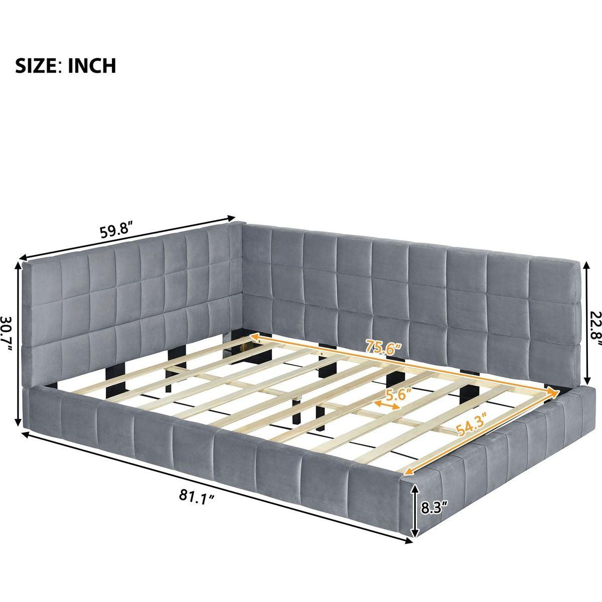 Full Size Upholstered Daybed/Sofa Bed Frame-Gray, Velvet