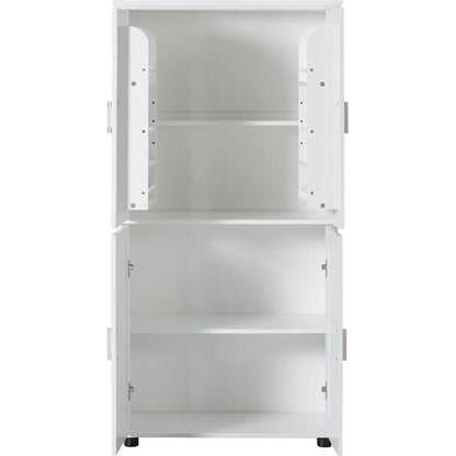 Tall and Wide Bathroom Floor Storage Cabinet, Bathroom Storage Unit, Freestanding Cabinet with 4 Doors, Adjustable Shelves, White