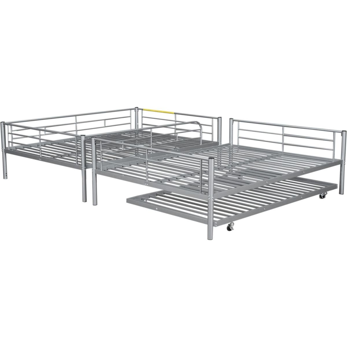 Full Over Full Metal Bunk Bed with Trundle, Silver