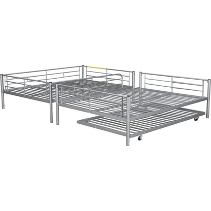 Full Over Full Metal Bunk Bed with Trundle, Silver