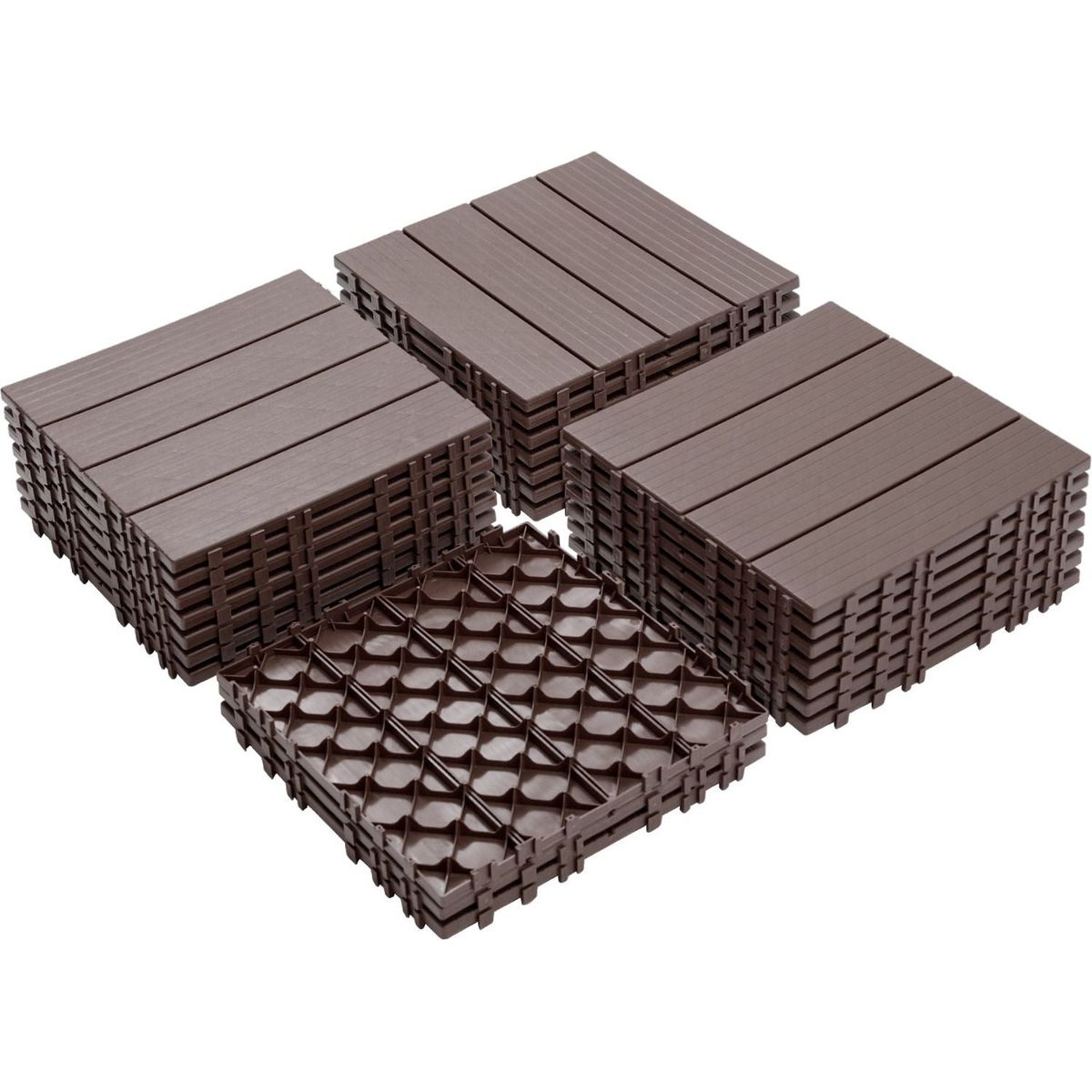 Plastic Interlocking Deck Tiles, 11.8"x11.8"(Pack of 44), Patio Flooring Outdoor Waterproof All Weather Use for Garden Poolside Front/Back Yard, Light Coffee Color