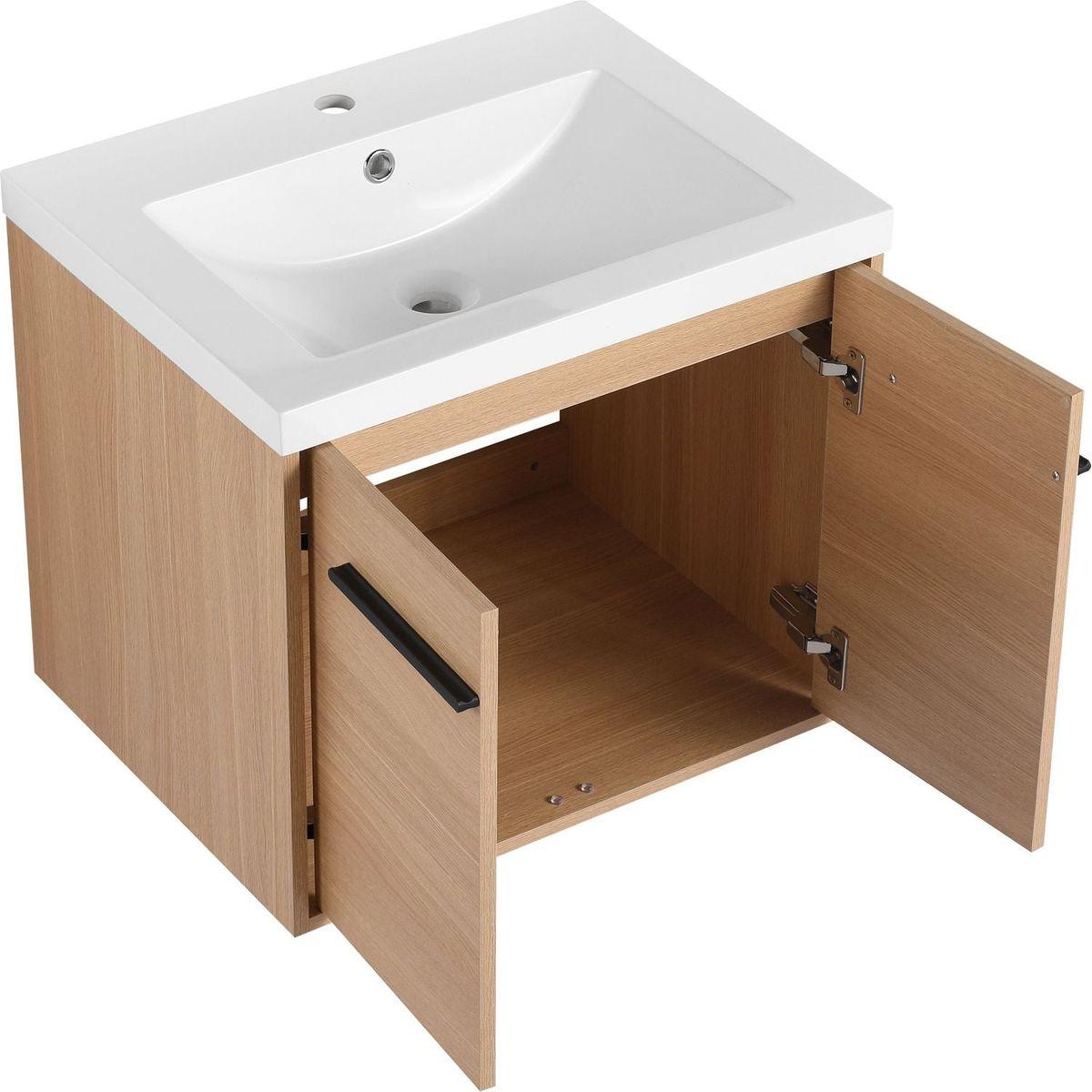 LEVISTAR Oak 24 Inch Bathroom Vanity with resin Countertop Sink, 2 Doors Bathroom Cabinet Set