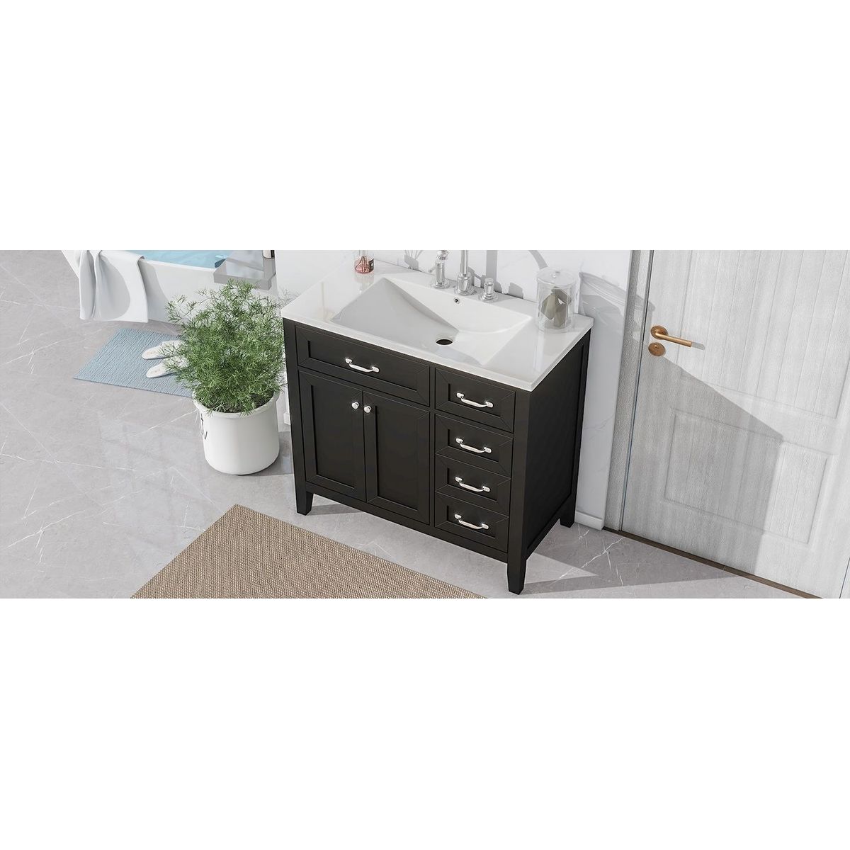 36" Bathroom Vanity with Sink Combo, Black Bathroom Cabinet with Drawers, Solid Frame and MDF Board