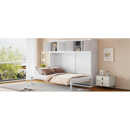 Queen Size Murphy Bed Wall Bed with Top Cabinets,White