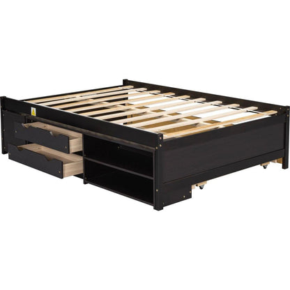 Versatile Full Bed with Trundle,Under bed Storage Box and Nightstand .Espresso