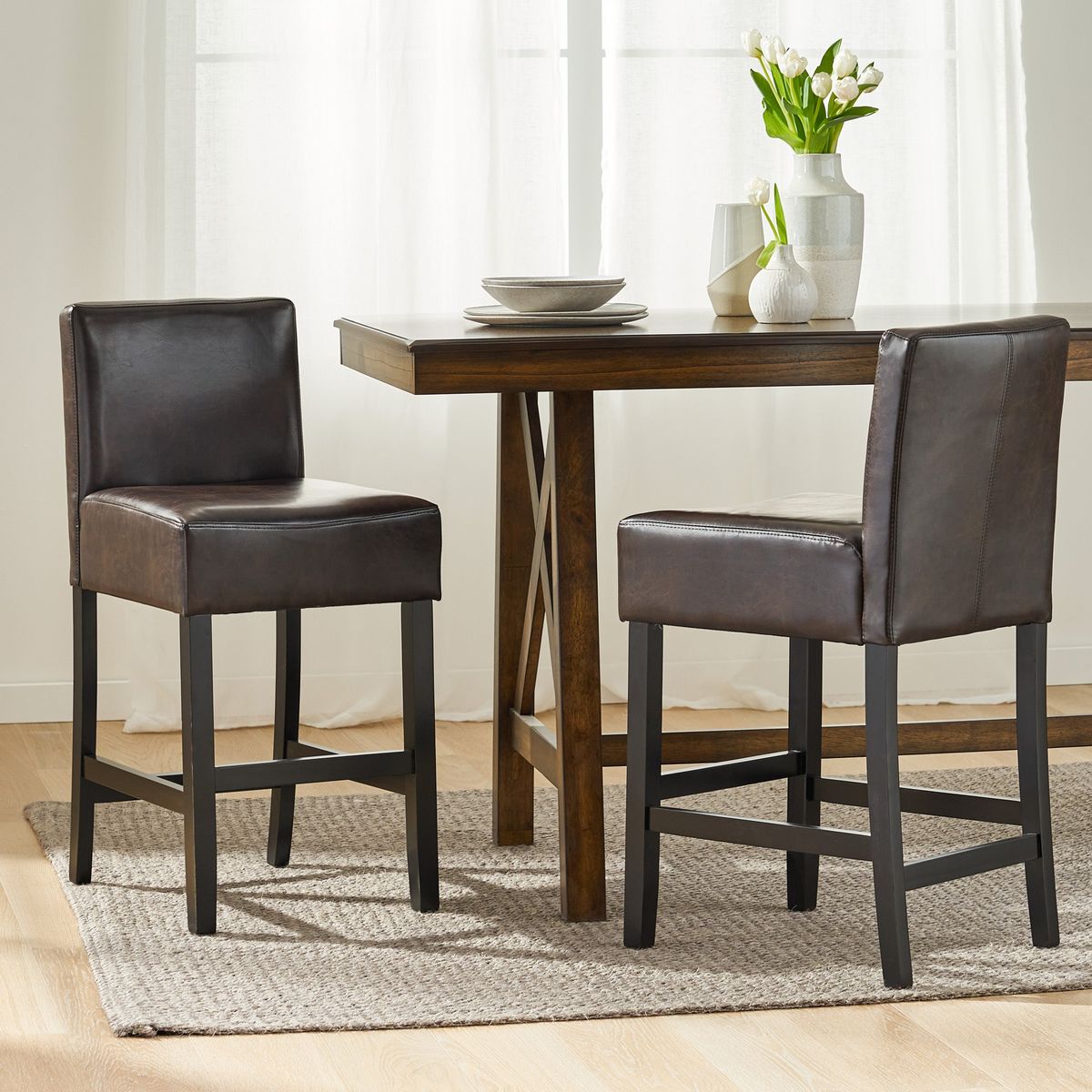 26-inch Brown Leather Counter stools (Set of 2)